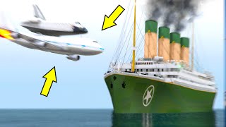 Titanic Sinking After Airplane Crashes In GTA 5 (Plane Crash Into Military Titanic Ship)