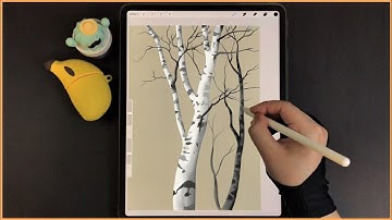 Birch Trees iPad Drawing Procreate Tutorial - Step by Step Drawing Tutorial
