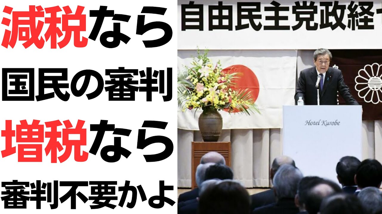 自民重鎮森山裕総務会長「減税なら国民の審判」じゃあ増税なら審判不要かよ！を扱う動画のサムネイル