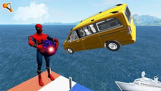 Impossible Spiral Bridge Crossing Cars Vs Cliff and Deep Water #002 - BeamNG. Police🚨
