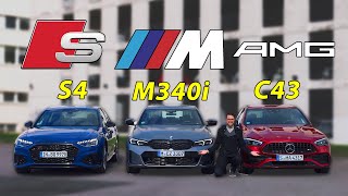 💥BMW M340i против Mercedes C43 и Audi S4: Грандиозная Битва Лидеров!🏁