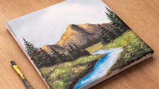 Easy Acrylic Painting for Beginners l | River in the mountains | Step by step painting