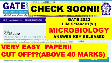 GATE  2022  XL LIFE SCIENCE👌🙋‍♀️ (MICROBIOLOGY PAPER)ANSWER KEY RELEASED!!CUT OFF BE VERY HIGH😮🙄🤦‍♀️