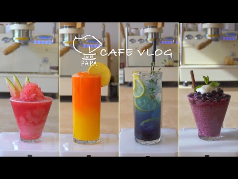 [CAFE VLOG] 7가지 무지개색 여름 과일음료 컬렉션! | 여름 전기세 폭탄 맞음.