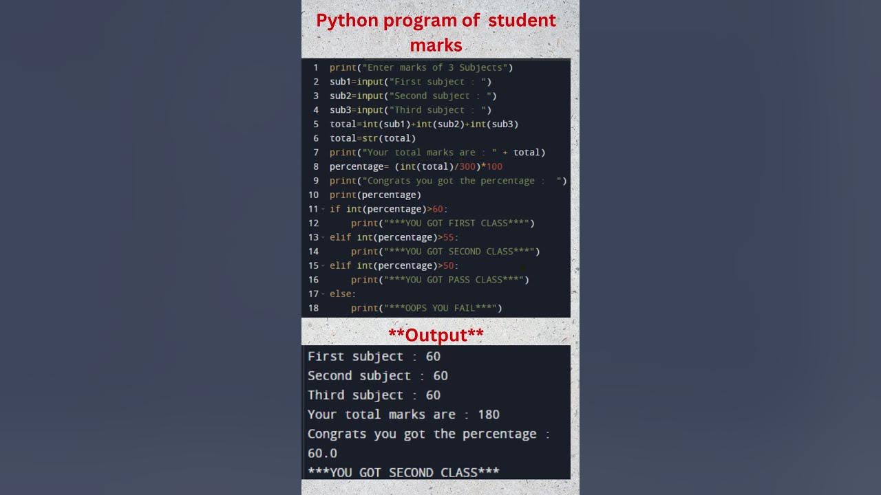 Python Program to shows student marks // python programming // Basic ...