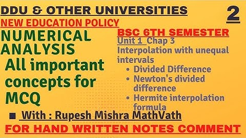 MCQ points of numerical analysis | interpolation with unequal intervals | 6th sem | #mathvath |