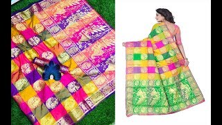 Multicolor Check Box Banarasi Silk Sarees || Elegant Checked Sarees Collection/soft silk saree screenshot 5