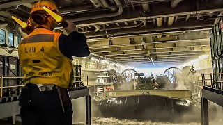 US Navy LCAC Hovercraft's Massive Well Deck Operation