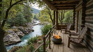 Soothing Riverside Cabin Porch 🌿🌸 Gentle Piano wwith Campfire & Nature Ambience for Work and Study
