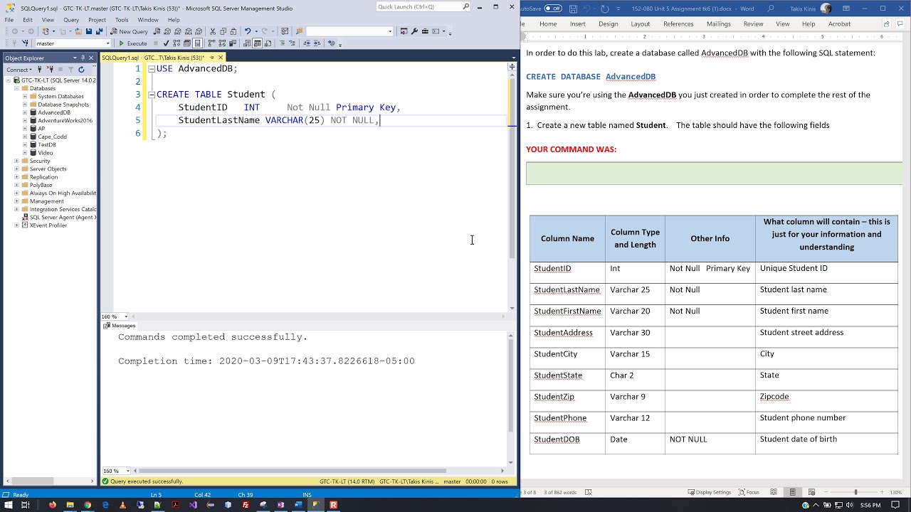 Databases - Unit 5 Chapter 7 Homework (part 2) - Spring 2020 - YouTube