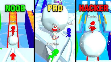 NOOB vs PRO vs HACKER in SNOW RACE 3D - SNOW BALL BRIDGE GAMEPLAY 