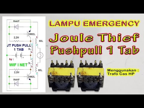 Membuat Lampu Emergency, Joule Thief Pushpull 1 Tab I NET, JT 3,7V to 220