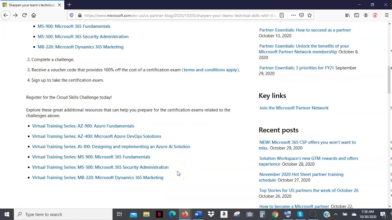 October 2020 Microsoft Cloud Skills Challenge - YouTube