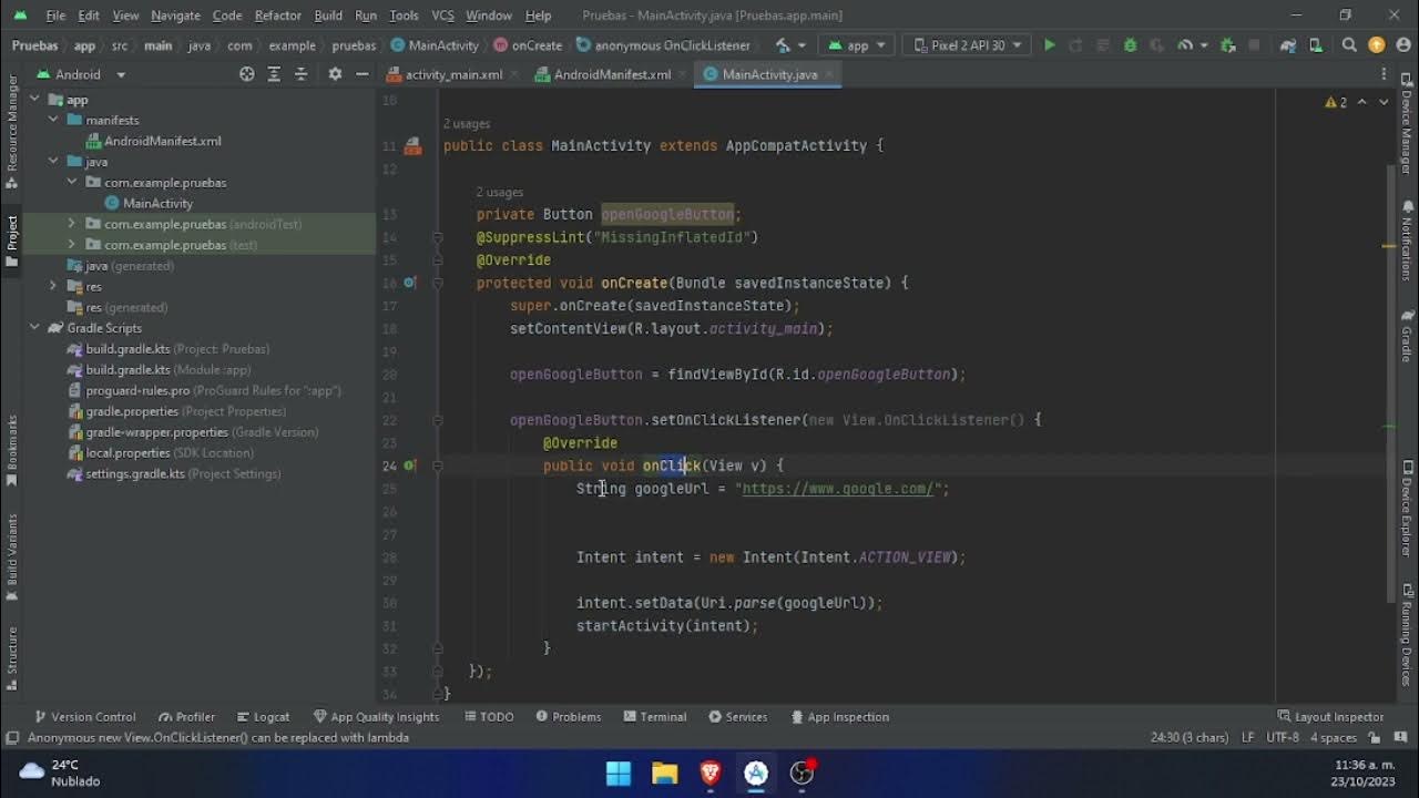 Onclick en android studio tutorial youtube