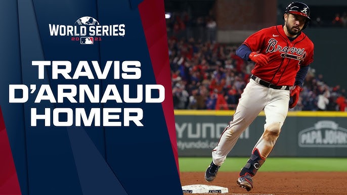 ATLANTA, GA – MAY 10: Atlanta catcher Travis d'Arnaud (16) reacts after  drawing a walk during the MLB game between the Boston Red Sox and the  Atlanta Braves on May 10th, 2023