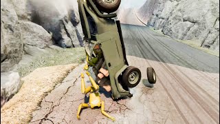 BeamNG Drive - FlatOut DownHill Crash Test Cars with Ragdolls inside