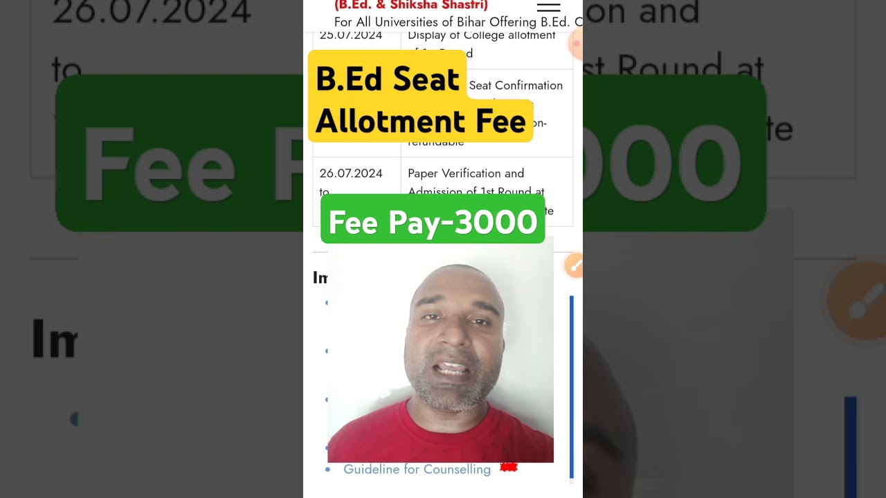 Bihar B.Ed College Seat Allotment Fee 3000 || Bihar b.Ed admission process after college allotment