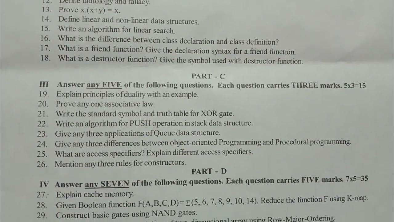2nd puc computer science mid term exam paper 2022 Karnataka state board