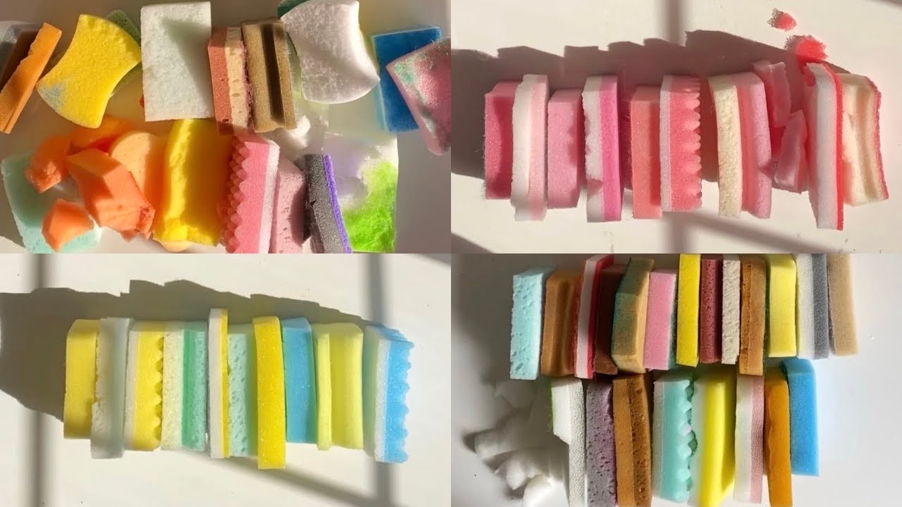 ASMR 🌈 60 kitchen sponges 🧽 bulk softside foam sponge ripping edit compilation 2 of 2