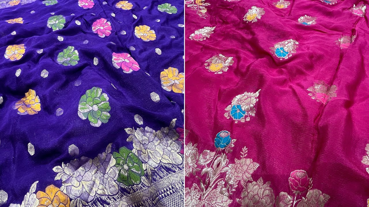 Новый шелк Banarasi из чистого манго, чистый шифон кхадди, шелковые сари машру, чистая органза кх...