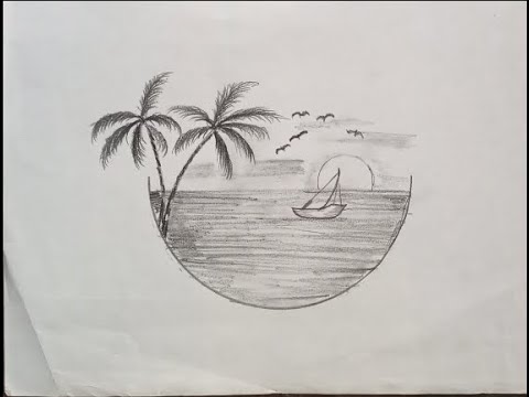 How to draw natural scenery inside the circle step by step for ...