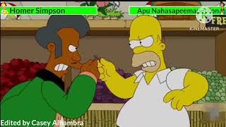 Homer Simpson vs. Apu Nahasapeemapetilon with Healthbars