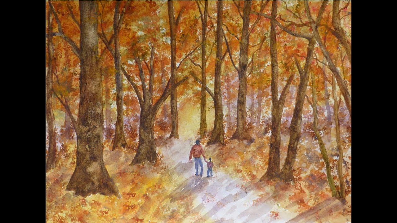 Aquarelle : comment peindre facilement une forêt à l'automne - YouTube