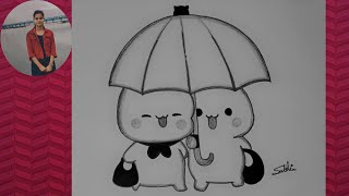 Under umbrella cute teddy couple pencil drawing | cute couple arts, Drawing 👍😊 by Subhi jaiswal