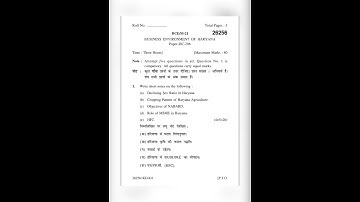 Business Environment of Haryana 2021 B.com 2nd Semester question paper Kurukshetra University