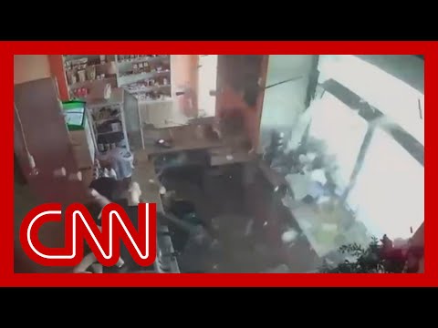 Surveillance video captures moment Russian missiles hit