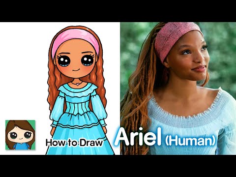 How to Draw Ariel The Little Mermaid in Human Dress | Halle Bailey ...
