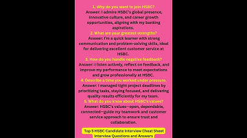Top 5 HSBC Candidate Interview Cheat Sheet Interview Questions and Answers