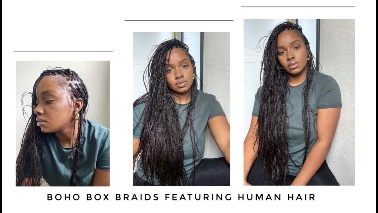 Boho Box Braids With Human Hair Ends Youtube Boho Braided Hairstyles Human Braiding Hair Human Hair