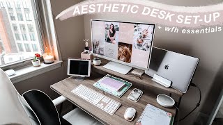 WORK FROM HOME DESK SET UP | aesthetic desk tour, productive workspace, wfh essentials