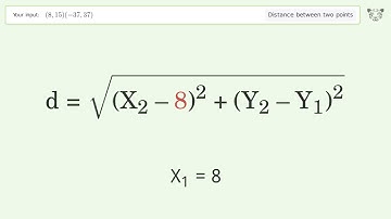 Find the distance between two points p1 (8,15) and p2 (-37,37): Step-by-Step Video Solution