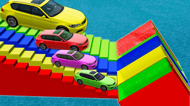 Big & Small Car vs Stair Colors with Portal Trap - Cars vs Giant Pit - BeamNG.Drive