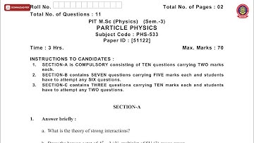 MSC PIT PHYSICS 3RD SEM PARTICLE PHYSICS DEC 2018 | PTU