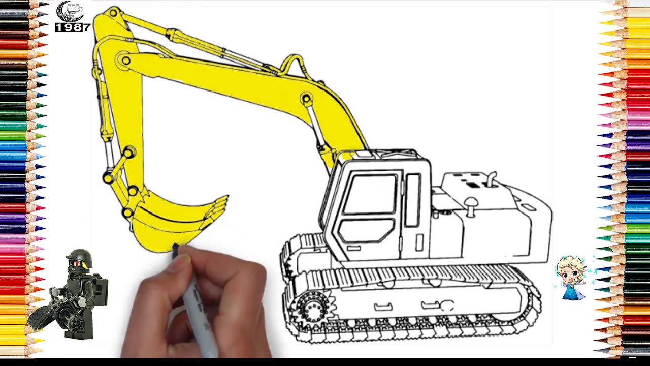 Vẽ Và Tô Màu Máy Xúc Cẩu. How To Draw A Excavator - Youtube