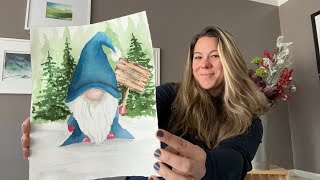 Merry Christmas Gnome for the Holidays (Watercolor painting)