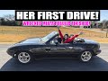 LITTLE SISTER&#39;S FIRST DRIVE IN THE WRECKED MIATA! Rebuild - Pt. 6