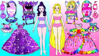 Học Làm Búp Bê Giấy - Mẹ Bầu Rapunzel và Raquelle Trang Trí Phòng Em Bé Hồng Tím - Câu Chuyện Barbie