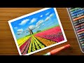 Oil pastel drawing for beginners scenery drawing beautiful tulip field how to draw tulip field