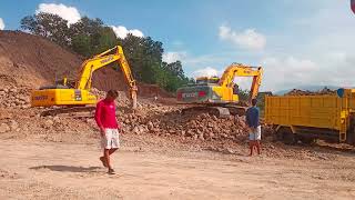 Loading Hyundai 210 and Komatsu 200 Breaker Excavators with fast operators to trucks