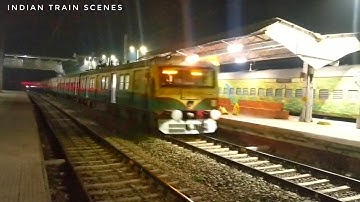 Single Windshield Beautiful 12 Coaches Bardhaman Local Train Arriving The Station Nicely || IR