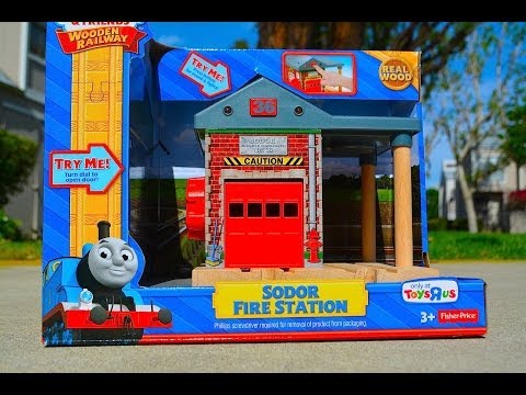 Thomas & Friend SODOR FIRE STATION Wooden Railway Toy Train Review By Mattel