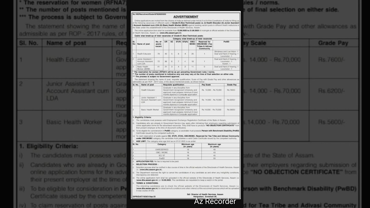 DHS, assam job vacancy 2025