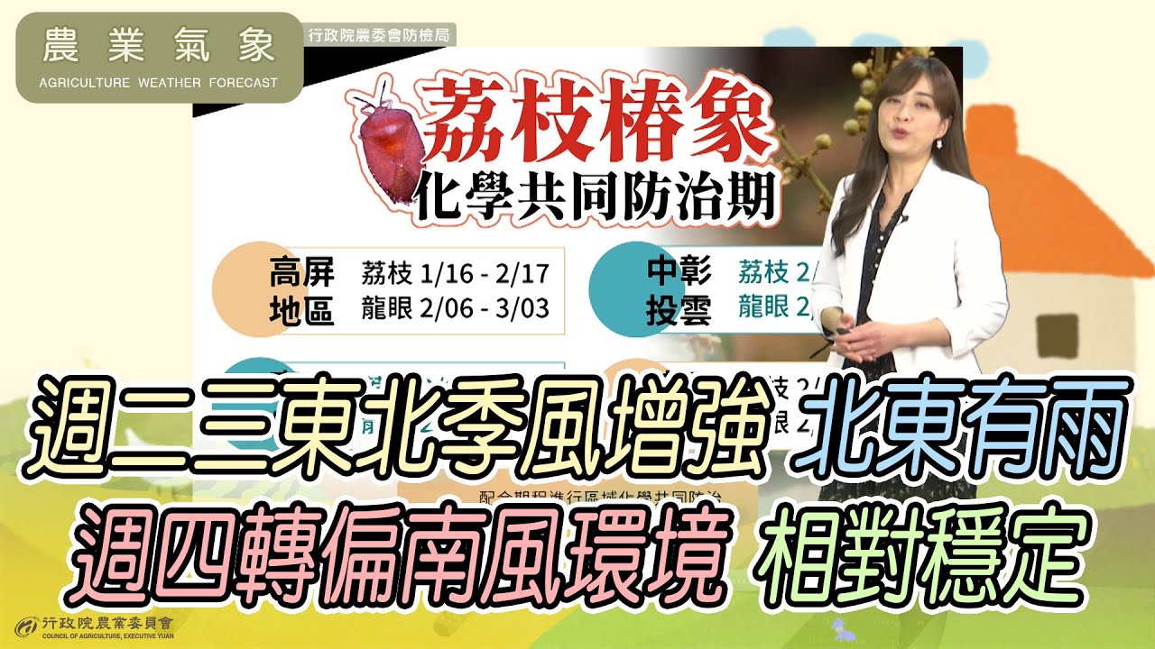 農業氣象112/02/07 北東部陰沉短暫陣雨,週四短暫回晴。中南部本週天氣較穩定,日夜溫差大。