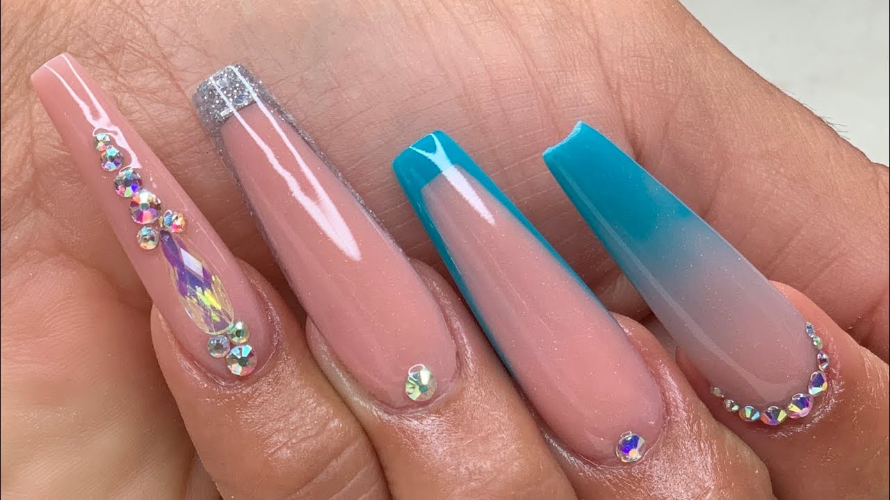 OMBRE TURQUESA EN UÑAS DE ACRÍLICO  Uñas Acrílicas Difuminadas con TIP  Paso a Paso 