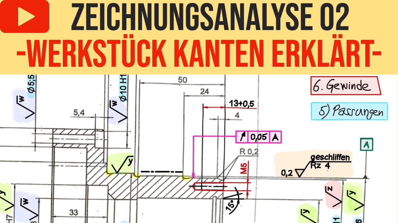 Wie Berechnet Man Die Kantenlänge Eines Würfels WERKSTÜCK-KANTEN ERKLÄRT ! TECHNISCHE ZEICHNUNG | Zeichnungsanalyse 02