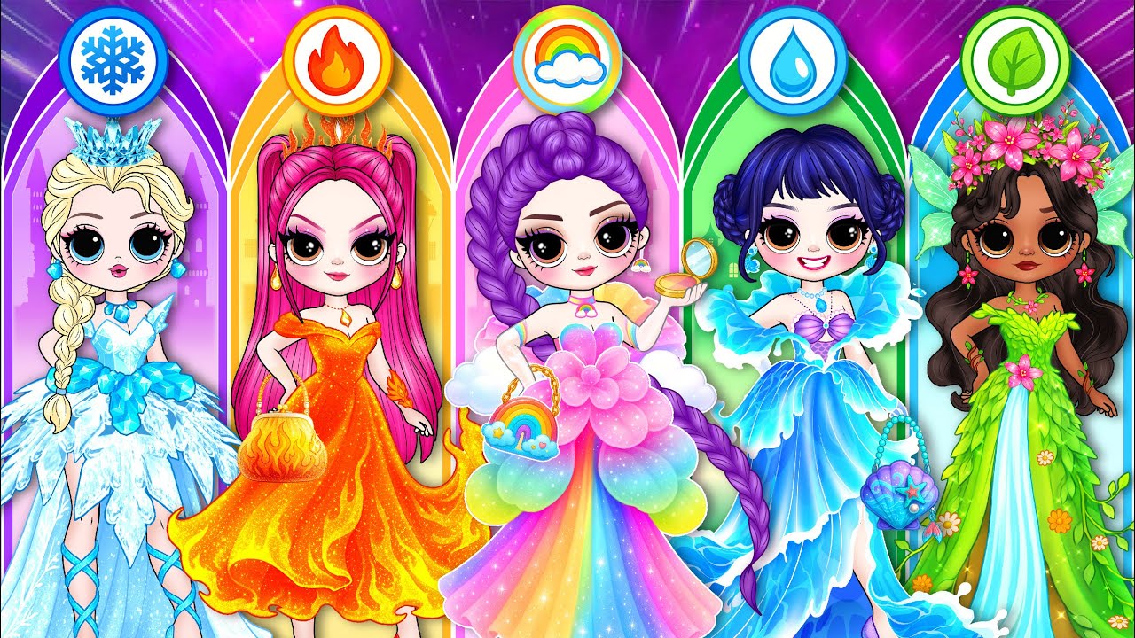 Хантрикс и принцессы Диснея в стиле «Стихии»: девушка из Огня, Воды, Воздуха и Земли | Бумага для...